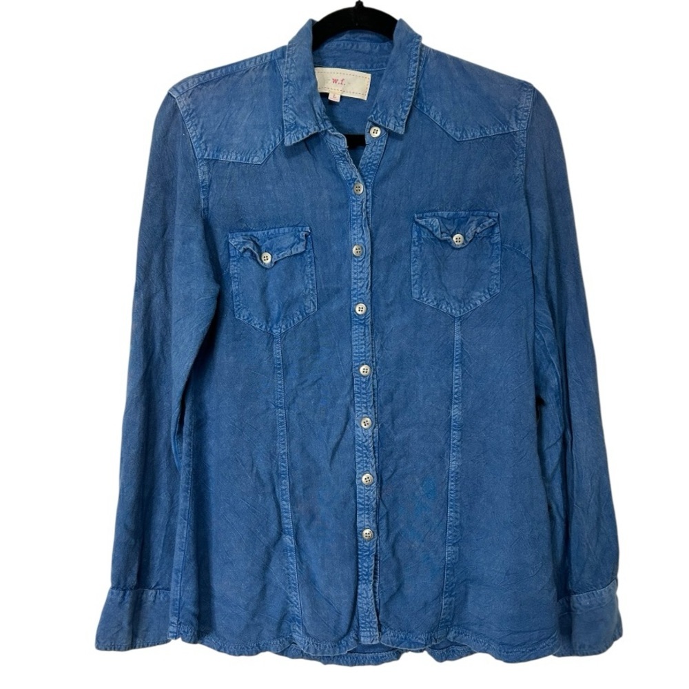 W.F. Blue Chambray Rayon Button down top